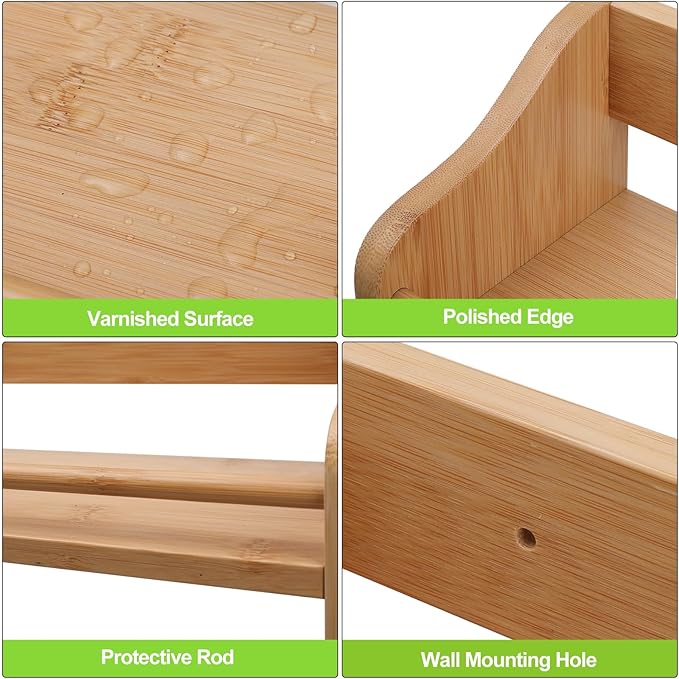 Bamboo Spice Rack Organizer, 3 Tier Spice Jars Shelf for Kitchen Countertop or Wall Mounting