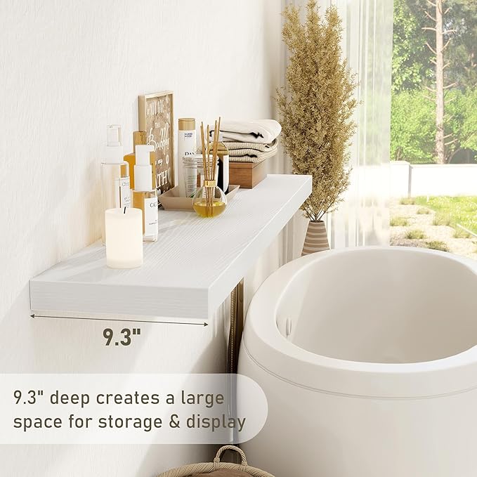 Fun Memories 72 Inch Floating Shelves for Wall 2 Pack Shelves for Bedroom|Kitchen|Bathroom 72 x 9.3 Inch Wood Floating Shelf with Invisible Brackets for Books|Storage|Decor, White