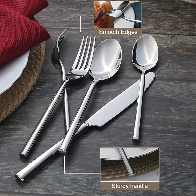 Alata Potter 40-Piece Forged Silverware Set Stainless Steel Flatware Set Cutlery Set, Service for 8, Mirror Finish, Dishwasher Safe