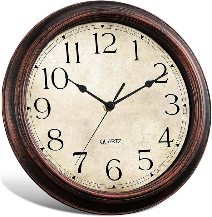 Wall Clock 10 Inch Battery Operated Silent Non-Ticking Analog Wall Clocks Vintage Retro Rustic Style Decorative for Bedroom Living Room Kitchen Office (Bronze)