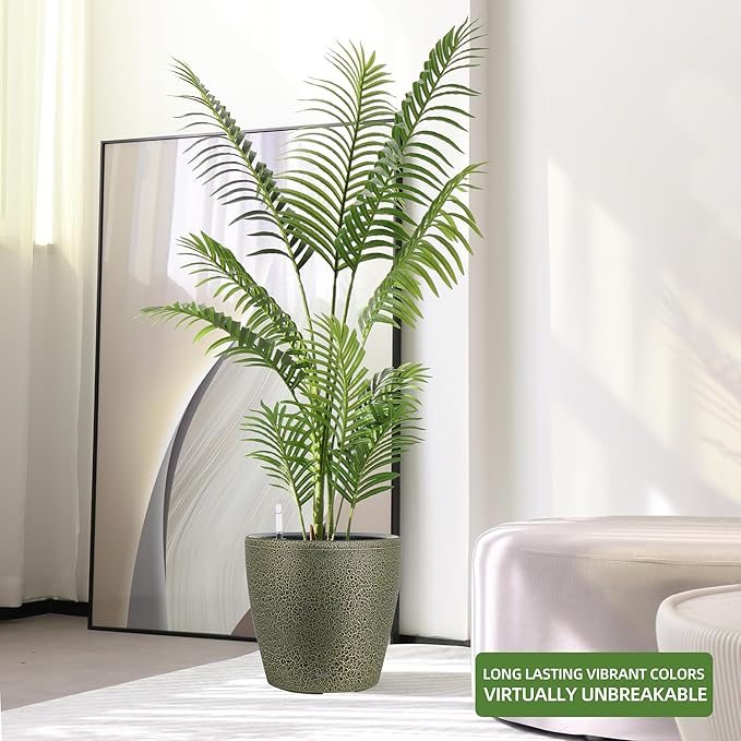 Dexceder 15x14 Self Watering Planter with Wheels Indoor Outdoor, Inner Pot Design, Thickened Large Floor Standing Flower Plant Pot with Water Level Indicator (Black Gold Crackle)