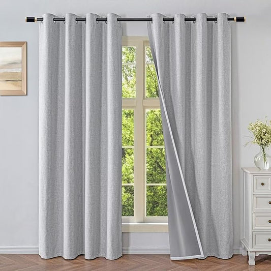 Blackout Curtains 84 Inch Length 2 Panels Set, 100% Black Out Textured Thermal Curtains, Grommet Privacy Light Blocking Drapes for Living Room Bedroom Luxury Deco(52W × 84L inch, Off-White)