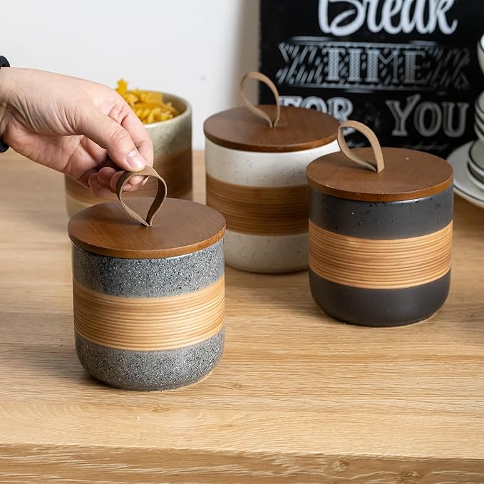 Airtight Coffee Storage Container Jar with Lid, Ceramic Kitchen Food Storage Jars for Spice Sugar Cookie, Coffee Bean Stackable Decorative Jars for Housewarming, Grey & 28oz