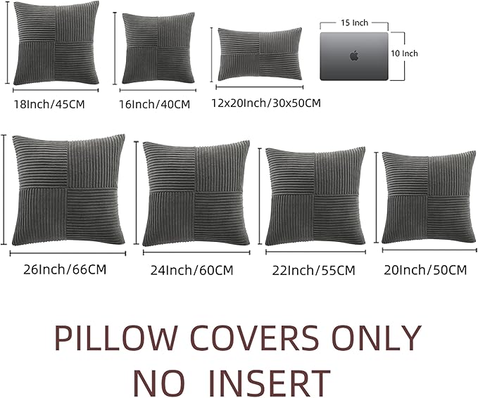 Fancy Homi 2 Packs Dark Gray Samll Decorative Throw Pillow Covers 14x14 Inch with for Couch Bed Sofa, Rustic Farmhouse Boho Home Decor, Soft Corss Patchwork Corduroy Square Cushion Case 35x35 cm