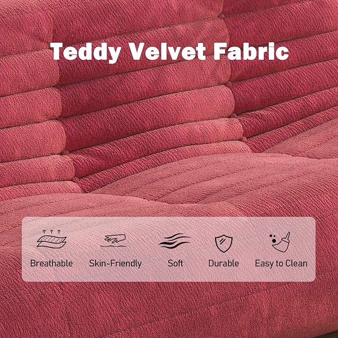 Big Bean Bag Chairs for Adults, 3 Seater Large Bean Bag Sofa, Fireside Chair Lazy Sofa Chair with High Density Comfortable Foam, Modern Bean Bag for Living Room, Bedroom, Office (Red)