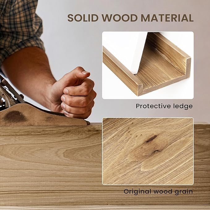 Floating Shelves for Wall, Picture Ledge Shelf 48 Inch Solid Wood Set of 2, Rustic Wall Shelves with Lip, Kids Bookshelf, Photo & Picture Live Edge Floating Shelves for Bedroom, Living Room, Kitchen