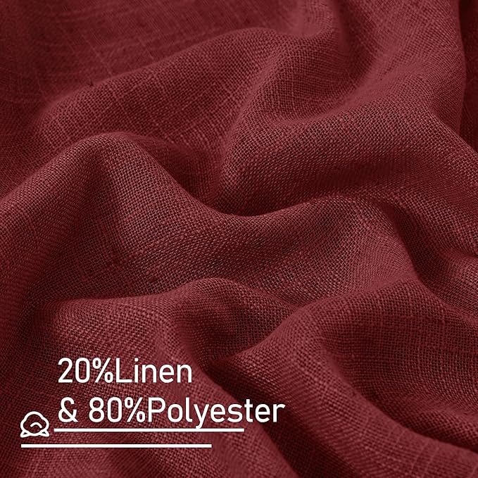 LAMIT Burgundy Red Sheer Linen Curtains 63 Inch Length, Linen Textured Light Filtering Panels Bronze Grommet Christmas Decor Drapes for Bedroom/Living Room, 2 Panels Set, 34 x 63 Inch