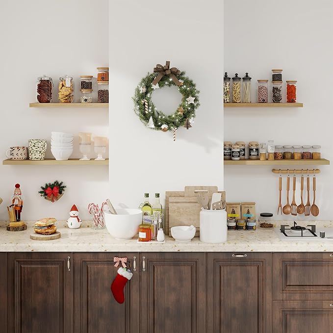 Fun Memories 30" Rustic Wood Deep Floating Shelves for Wall, Invisible Brackets for Decor & Storage, Living Room, Bathroom (Oak, Set of 2)