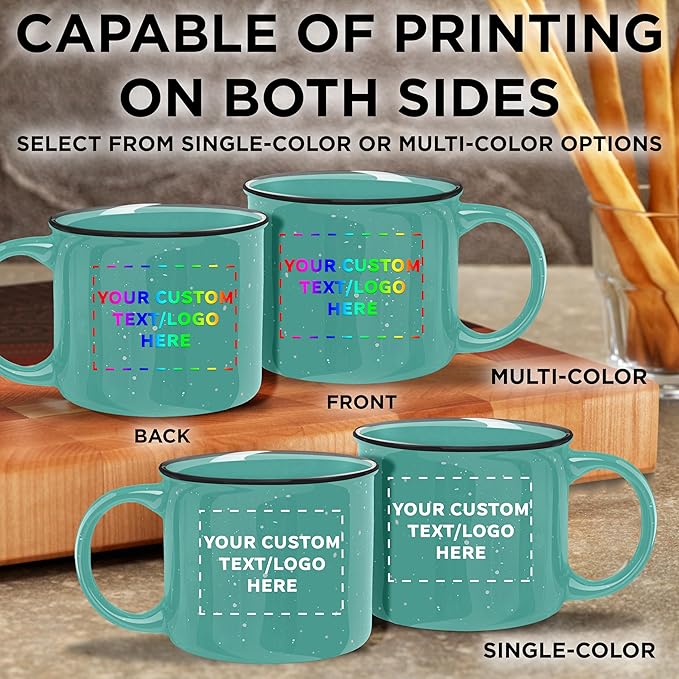 DISCOUNT PROMOS Custom Ceramic Campfire Coffee Mugs 13 oz. Set of 100, Personalized Bulk Pack - Perfect for Tea, Espresso, Cappuccino, Hot Cocoa - Mint