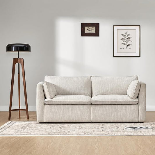 CHITA Sectional Modular Down Filled Loveseat Sofa, Comfty Feather Loveseat Cloud Couch, FSC Certified Modular Sectional Couch for Living Room, 80 inch Width,2 Seat Modular Sofa, Snow