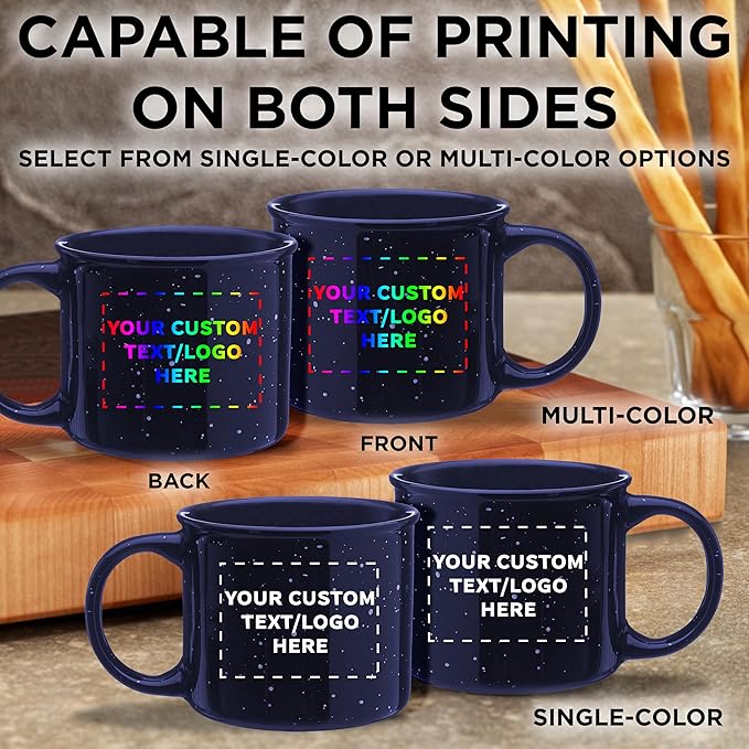 DISCOUNT PROMOS Custom Ceramic Campfire Coffee Mugs 13 oz. Set of 1, Personalized Bulk Pack - Perfect for Tea, Espresso, Cappuccino, Hot Cocoa - Blue