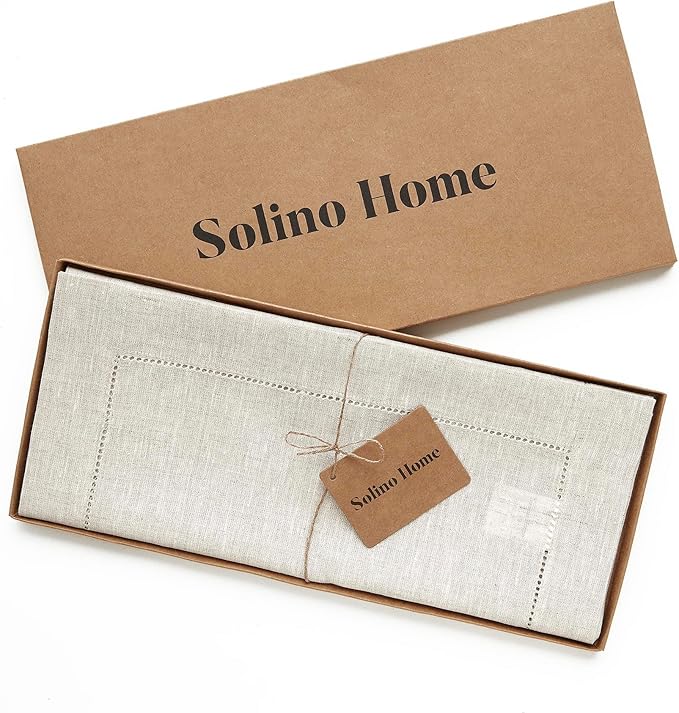 Solino Home Linen Light Natural Table Runner 48 Inches - Classic Hemstitch, 100% Pure Linen Coffee Table Runner 14 x 48 Inch Ideal for Dresser Tables - Fall, Autumn, Halloween, Thanksgiving