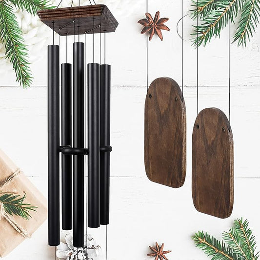 48" Large Wind Chimes for Outside Deep Tone, Wood Wind Chimes Outdoor Clearance, Memorial Gifts for Mother's Day and Christmas, Outdoor Decor for Garden, Patio, Yard(Big Wind Chime, Black)