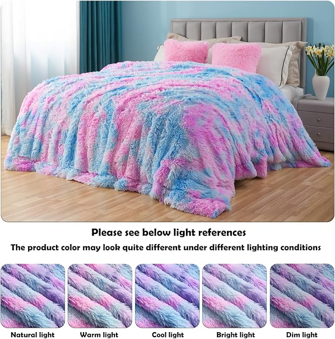 GONAAP Fuzzy Faux Fur Throw Blanket Twin Size Purple Rainbow Super Soft Cozy Plush Fuzzy Shaggy Blanket for Couch Sofa Bed (Purple Rainbow, Twin(60"x80"))