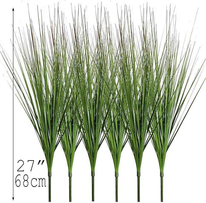 27" Artificial Plants Onion Grass Greenery Faux Fake Shrubs Plant Flowers Wheat Grass for House Home Indoor Outdoor Office Room Gardening Indoor Décor 6 Pack