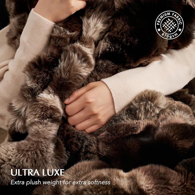 EVERGRACE Ultra Soft Luxury Fluffy Ridgeline Faux Rabbit Fur Throw Blanket, Thick Warm Bubble Throw for Bed, Cozy Plush Reversible Blankets for Couch, Chair, Sofa, Mocha Brown, 60x80 Inches, 870 GSM