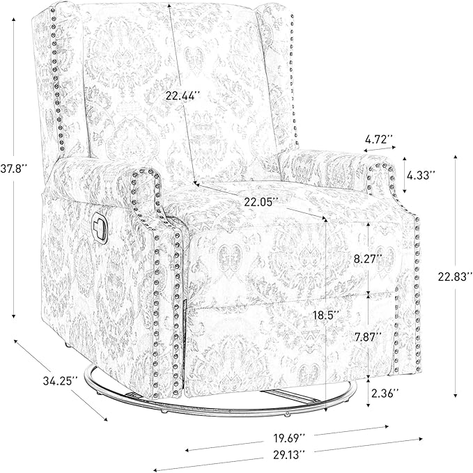 UIXE Swivel Rocker Manual Recliner Chairs Set of 2, Wingback Swivel Glider Fabric Nursery Reclining Sofa Chair, High Back Upholstered Arm Chair for Living Room Bedroom - Bird Pattern