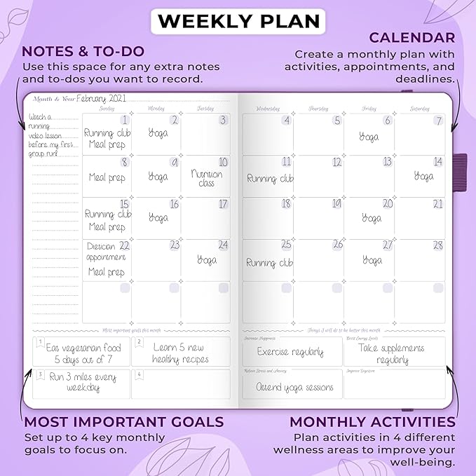 GoGirl Food Journal & Wellness Planner –– Diet & Fitness Diary – Nutrition Journal with Meal, Exercise & Weigh Loss Tracker, A5 (Purple)