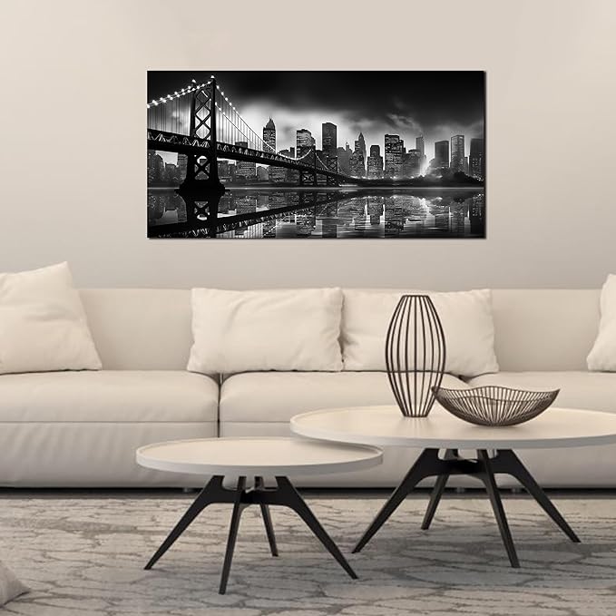Brooklyn Bridge Wall Art for Living Room City Wall Decor for Bedroom Black Wall Decor for Office 20 x 40 Inch