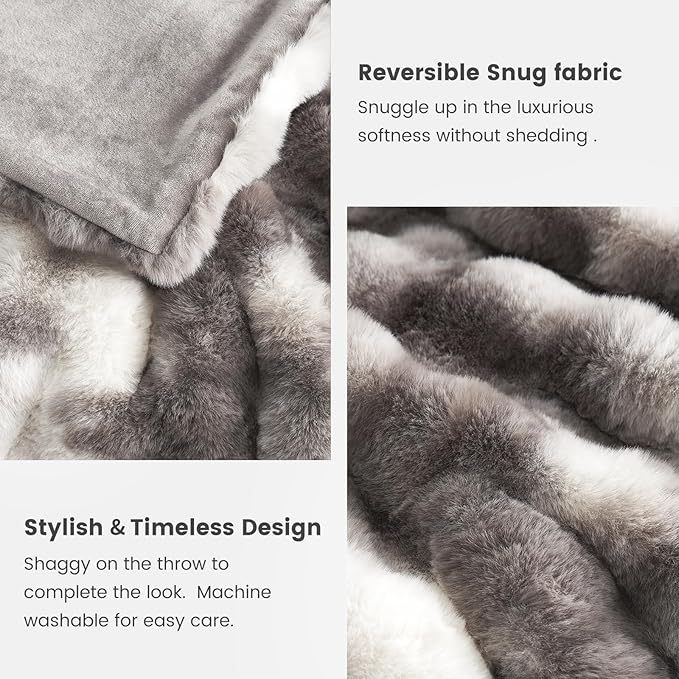 Cozy Bliss Faux Fur Throw Blanket for Couch, Fuzzy Soft Plush Thick Bubble Blanket for Sofa Bedroom Living Room, 90 * 90 Inches Tie Dye Taupe