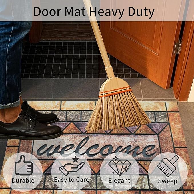 Door Mat Welcome Mat, Heavy Duty Door Mat 23.6 x 35.4 Inch Front Door Mat Rug Doormat for Outdoor Entrance Home Non-Slip Rubber Rug for Front Door, Outside, Entryway, Patio (Brown Welcome)