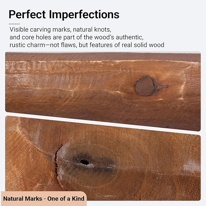 Athaliah Wooden Dough Bowl, Hand Carved Rustic Long Wood Dough Bowls for Decor, Vintage Large Wooden Bread Bowl for Table Centerpiece Dining Room Home Kitchen Decor Candles (40 Inch-Brown)