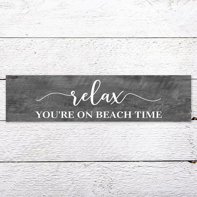 Generic Funny Wood Sign Relax You're On Beach Time Rustic Wooden Hanging Sign Home Farmhouse Kitchen Wall Decoration 16 x 6 Inch