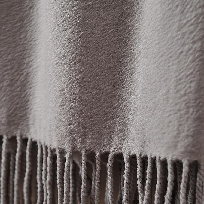 CUDDLE DREAMS Silk Throw Blanket with Hand-Knotted Fringe, Natural, Soft & Breathable (Gray)