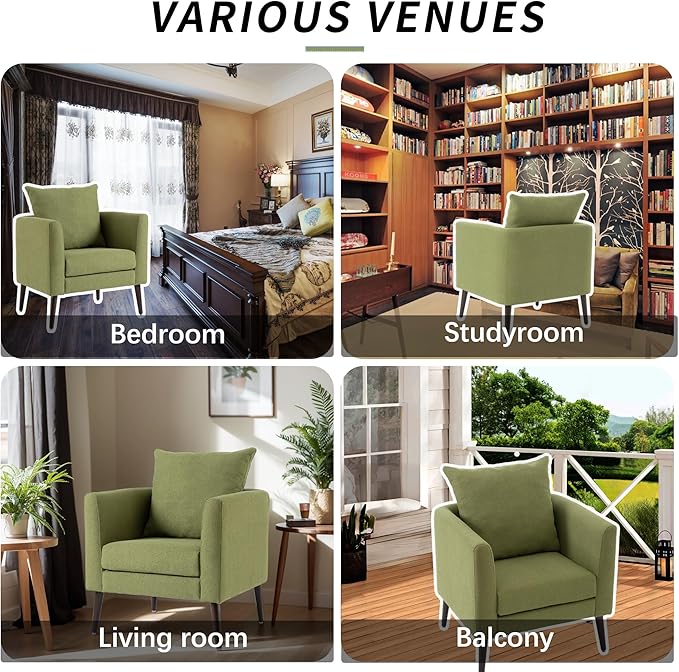 Barrel Accent Chair with Back Pillow, Large Upholstered Armchair with Solid Wood Legs Modern Reading Chairs for Living Room Bedroom