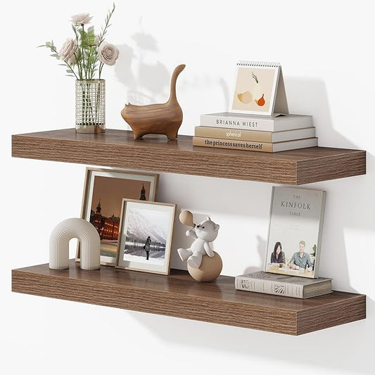Dreamland 32 Inches Floating Shelves for Wall, 9.3" Deep Long Floating Shelves Set of 2, Large Display & Storage Shelf, Wall Shelf for Bathroom Bedroom Living Room Kitchen Office, Walnut