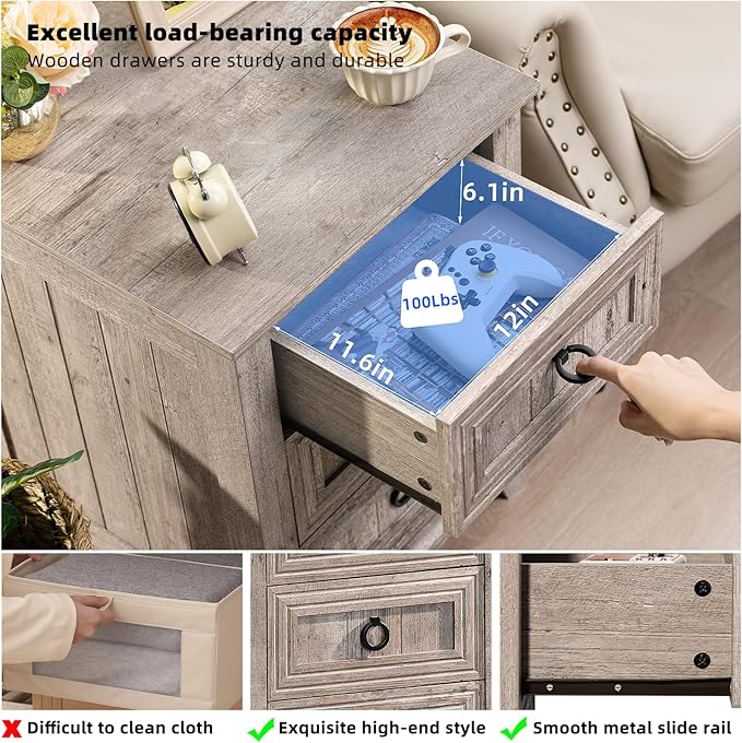 Farmhouse Night Stand Set of 2, 18" End Table with 3 Drawer Metal Handle, Dresser for Bedroom, Sofa Bed Side Table Chest of Drawers,Wood Nightstand Cabinet for Organizer, Living Room-Oak