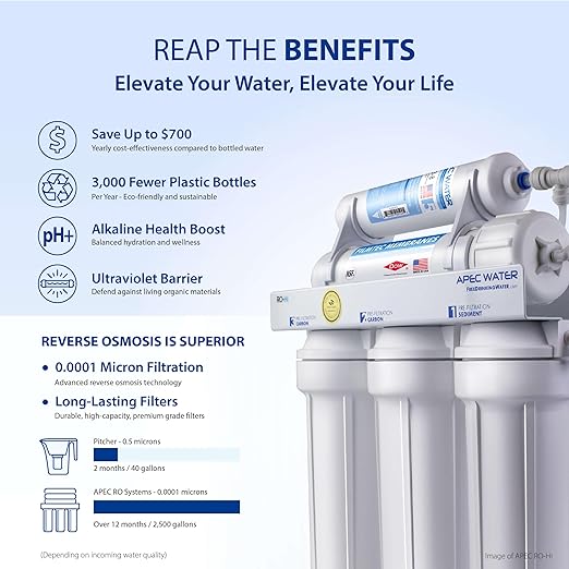 APEC Water System ROES-PHUV75 Essence Series Top Tier Alkaline Mineral pH+ and UV Ultra-Violet Sterilizer 75 GPD 7-Stage Ultra Safe Reverse Osmosis Drinking Water Filter System
