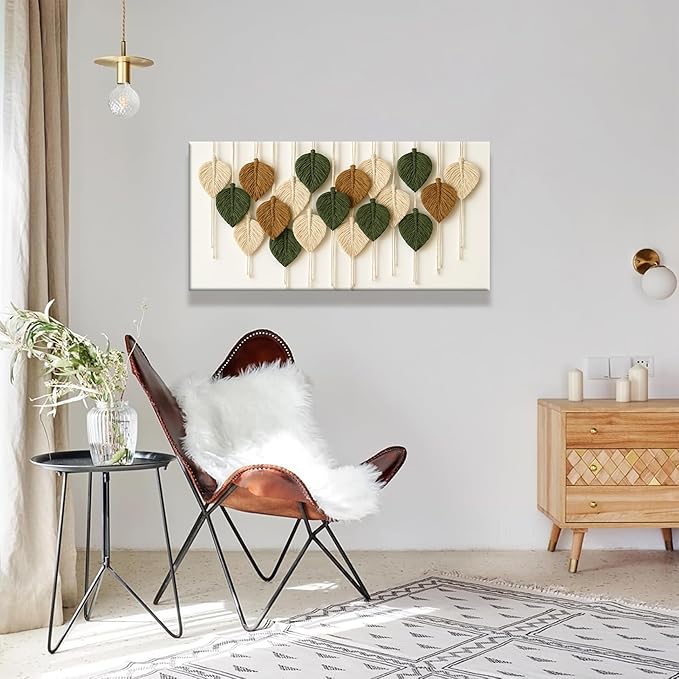 Boho Wall Art Chic Home Wall Art Modern Bohemian Feather Canvas Wall Art Decor For Apartment Dorm Living Room Bedroom Nursery Backdrop 20"W X 40"L Ready To Hanging
