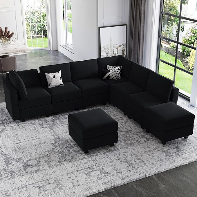 Belffin Modular Sectional Sofa with Storage Chaises Sleeper Couch 8 Seat Sectional Sofa Bed Black