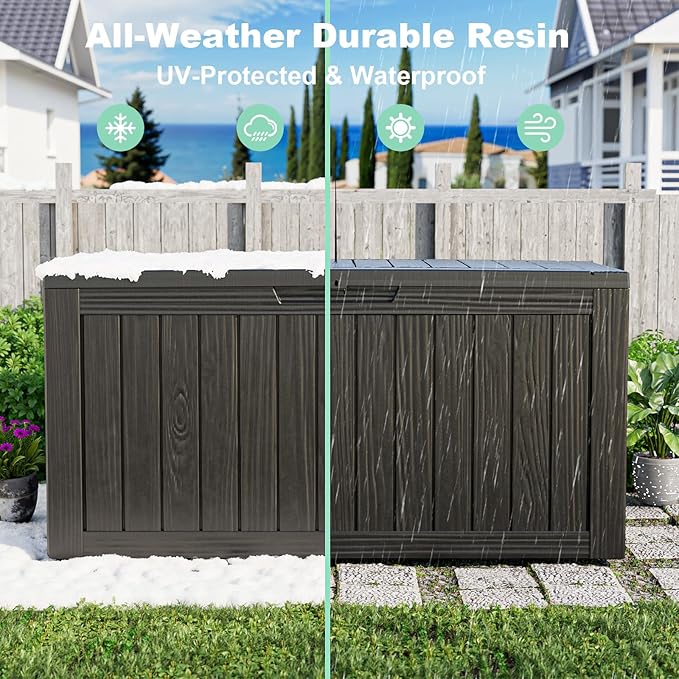 87 Gallon Deck Box Large Outdoor Storage for Patio Furniture,Outdoor Cushions,Garden Tools and Pool Supplies,Waterproof,Resin,Lockable(Black)