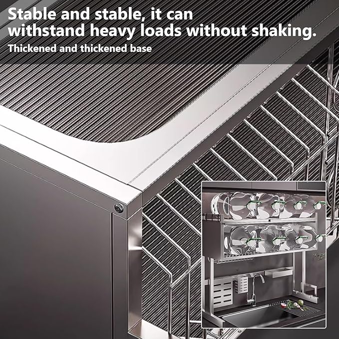 Home Furnishing Dish Rack Over Sink Stainless Steel Over The Sink Dish Drainer Drying Rack Space Kitchen Sink Rack Multifunctional countertop Dish Storage Rack Sink(Metallic,75cm/29.5in)