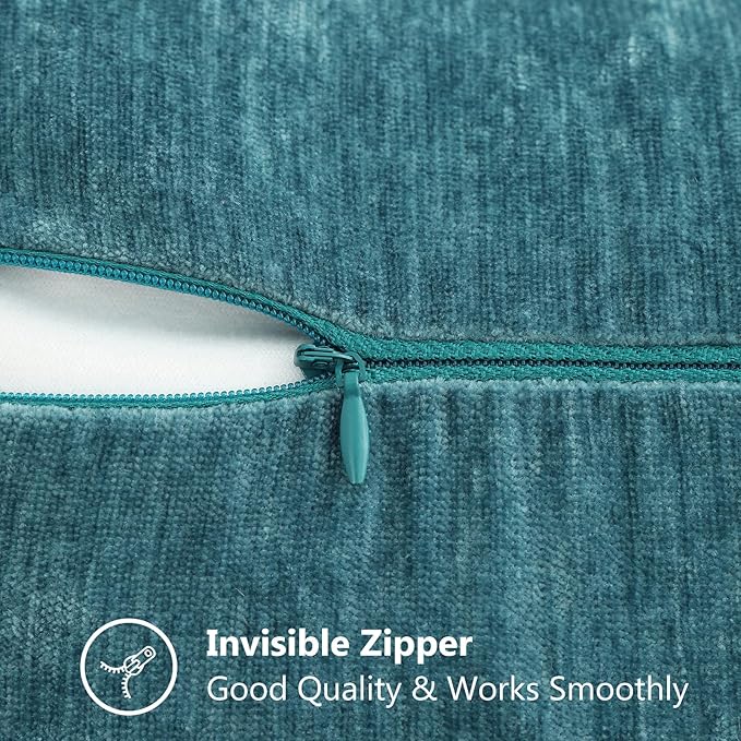 decorUhome Chenille Soft Throw Pillow Covers 16x16 Set of 2, Farmhouse Velvet Neutral Decorative Euro Pillow Covers with Stitched Edge for Couch Sofa Bed Home Decor, Teal