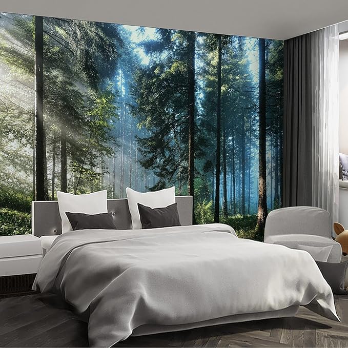 Forest Landscape Wall murals Woodland Tree Peel and Stick Wallpaper for Bedroom Living Room - 96"x137"