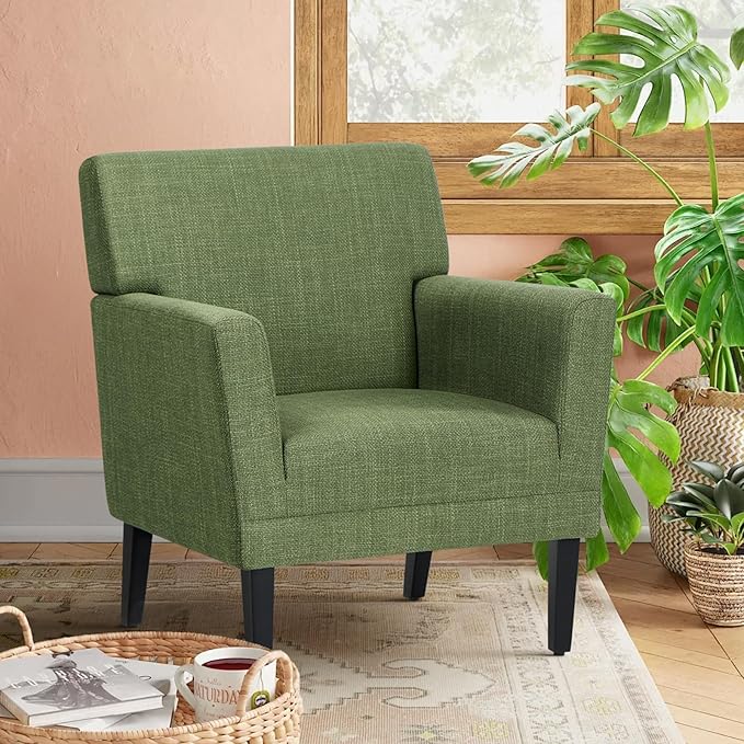 COLAMY Modern Accent Chair for Living Room, Upholstered Fabric Accent Armchair with Back, Soft Single Sofa Chair with Arms for Bedroom/Office/Reception Room, Green