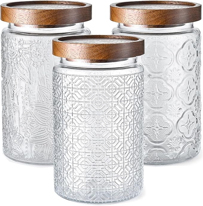 3-Pack 32oz Glass Jar With Airtight Lid,Kitchen Canisters For Countertop,Coffee Sugar Container Set,Pantry Glass Storage Containers For Flour,Candy,Loose Tea,Snack jar