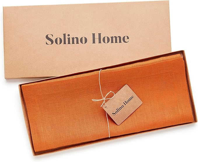 Solino Home Linen Table Runner 60 Inches - 100% Pure Linen Persimmon Orange Table Runner 14 x 60 Inch Ideal for Dresser and Coffee Tables - Fall, Autumn, Halloween, Thanksgiving - Fete