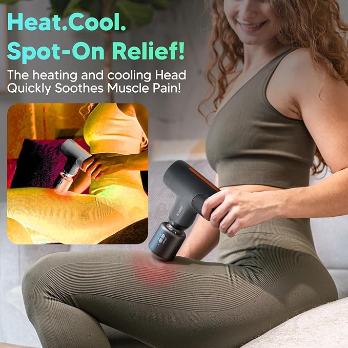 arboleaf Mini Thermacool Massage Gun, Heat and Cool Muscle Massager for Back Pain Relief, Hot Cold Percussion Massage, Heated Travel Massager Handheld Quiet, Gifts for Him Her