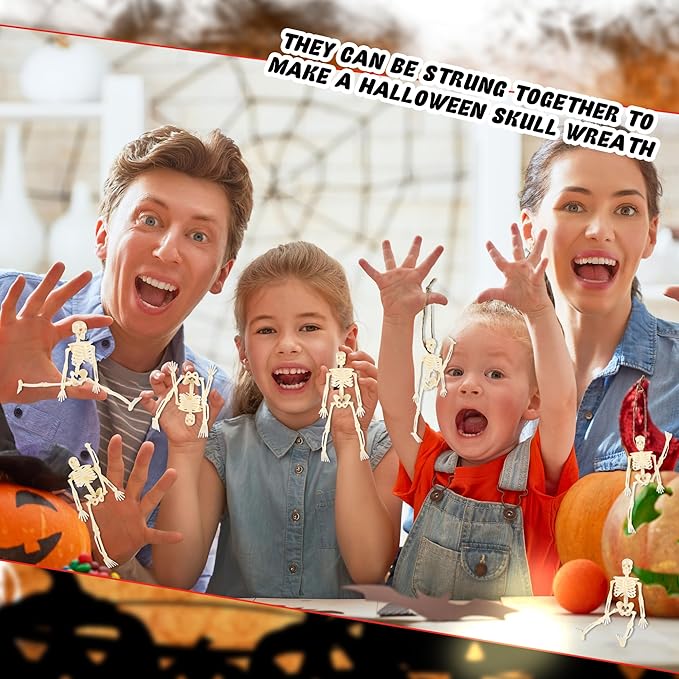 30 Pcs Halloween Mini Skeleton Figurine Decoration 6" Full Body Small Posable Skeletons Plastic Bones with Movable Joints Skeleton Figure for Halloween Garden Graveyard Haunted House Party Decor