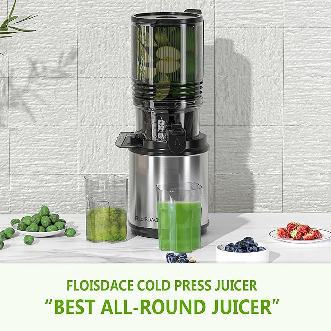 Cold Press Juicer – 6.5" Extra Large Feed Chute Fit Hands-Free Electric Masticating Juicer Machine, 350W Slow Masticating Juicer Machine for Whole Fruit and Vegetables – Easy Cleanup & Assembly