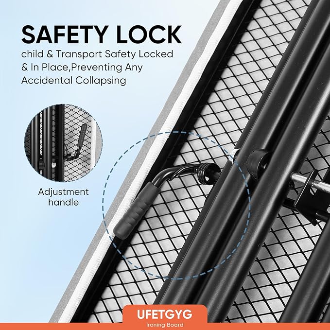 Classic Ironing Board 43" X 13" W/with Iron Rest | Full Metal Construction| Height Adjustable | Heat & Scorch Resistant Fabric | Anti-Skid Feet | Easy to Fold (Dark Grey)