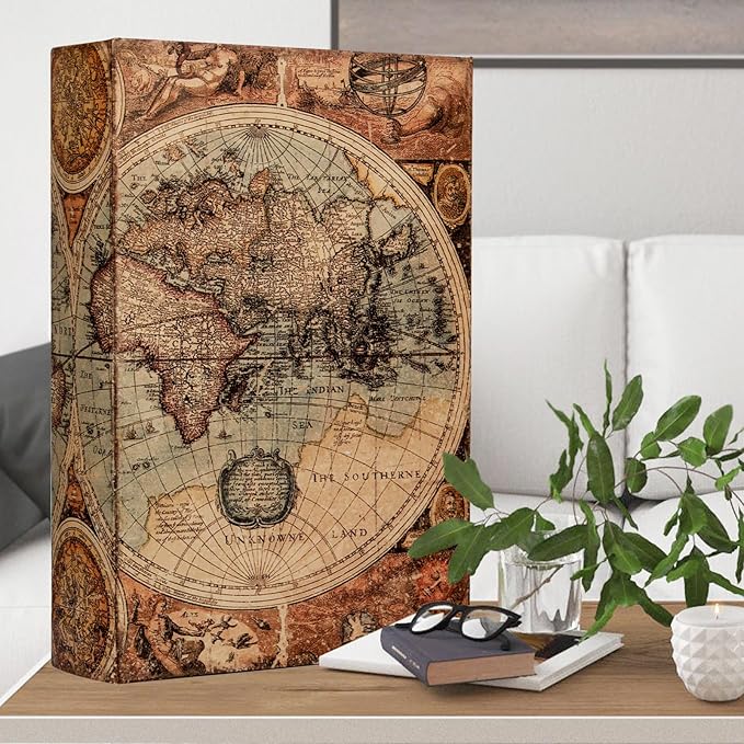 Decorative Fake Book Box for Shelf Decor, Coffee Table Storage & Home Decor - Vintage Faux Leather Embossed Secret Storage Box with Magnetic Closure (12" Large Size)