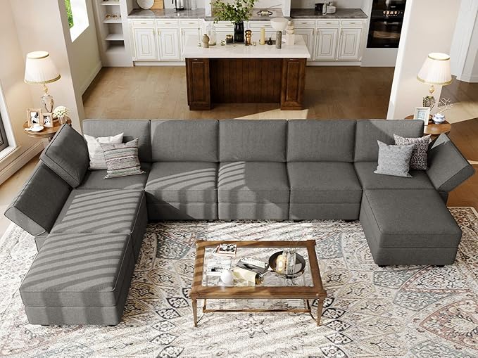 Belffin Modular Sectional Sleeper Sofa Bed Convertible Sectional Couches for Living Room. Light Grey Couch