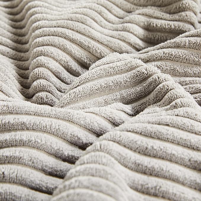 Fancy Homi 2 Packs Neutral Grey Lumbar Decorative Throw Pillow Covers 12x24 Inch for Living Room Couch Bed Sofa, Farmhouse Home Decor, Soft Striped Corduroy Rectangle Accent Cushion Case 30x60 cm