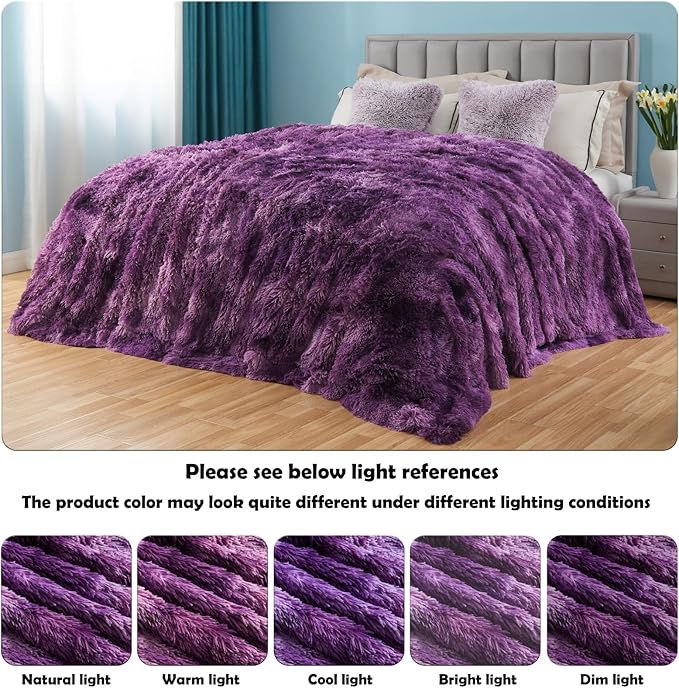 GONAAP Fuzzy Faux Fur Throw Blanket Tie-dye Violet Purple Super Soft Cozy Plush Fuzzy Shaggy Blanket for Couch Sofa Bed (Tie-dye Violet Purple, Throw(50"x60"))