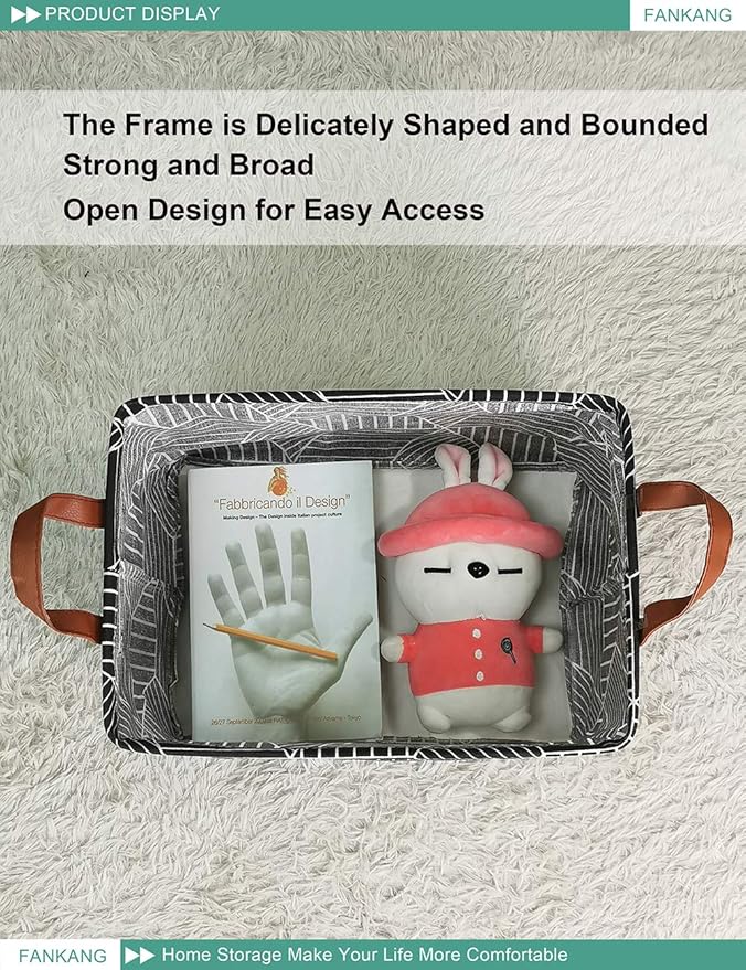 FANKANG Storage Basket,Nursery Hamper Canvas Laundry Basket Foldable with Waterproof PE Coating Storage, Office, Bedroom, Clothes,Toys (Rec-Black Cube)